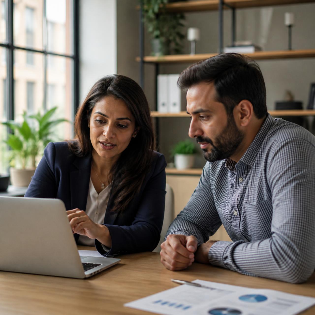 Accountant walking a small business owner through financial reports